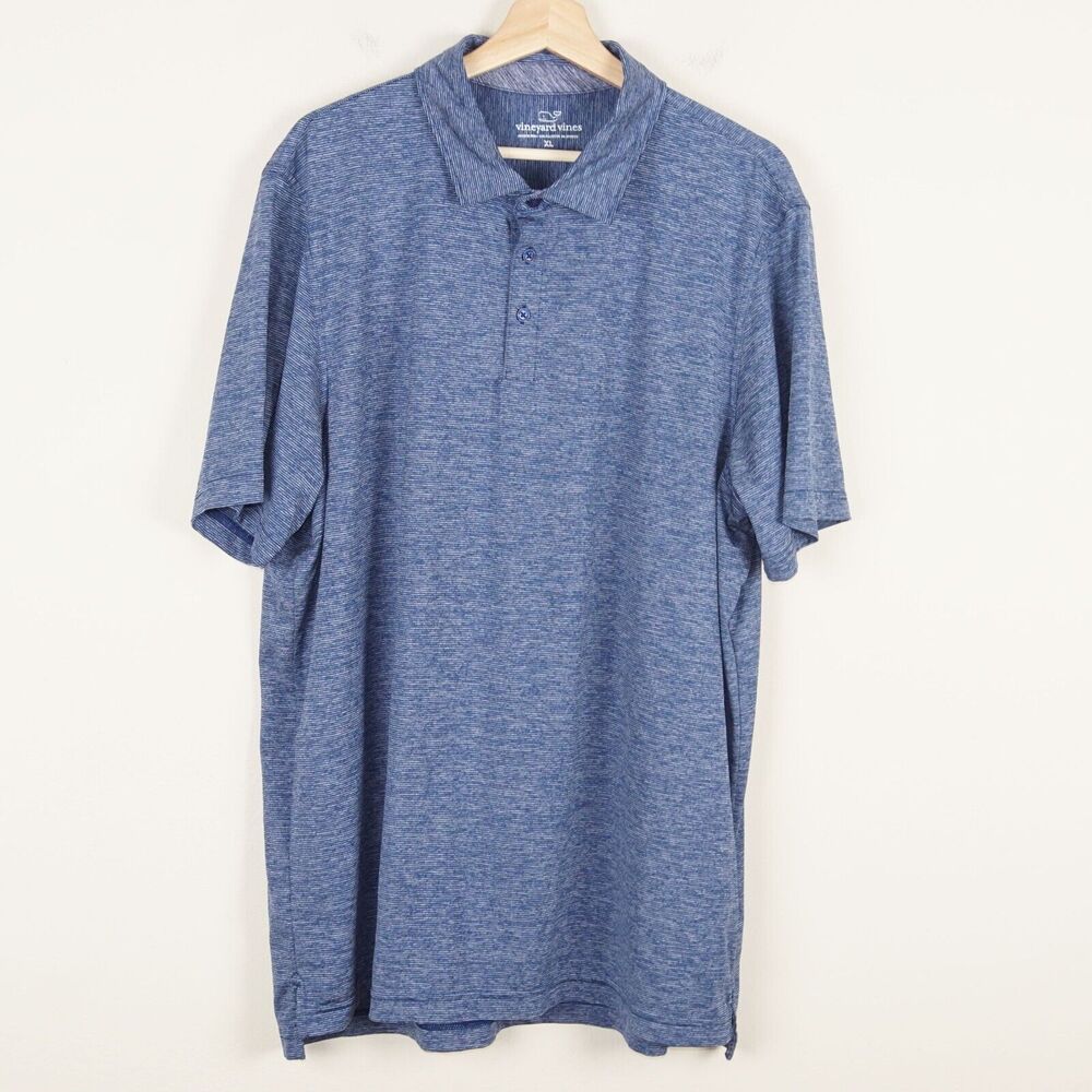 Vineyard Vines Destin Stripe Blue Performance Polo Shirt Mens Sz XL